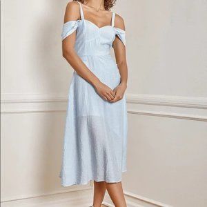 Lulus Light Blue Off Shoulder Faux Wrap Midi Dress